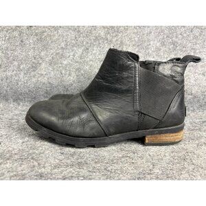 Sorel Boots Womens Size 7 Black Chelsea Ankle Waterproof Lug Sole Leather